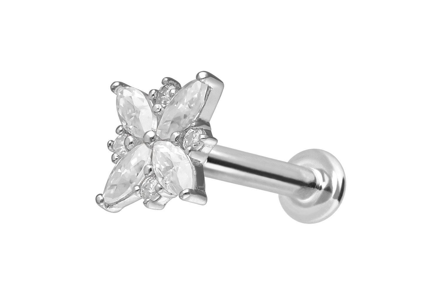14 Karat Gold Labret mit Innengewinde MOISSANIT-BLUME